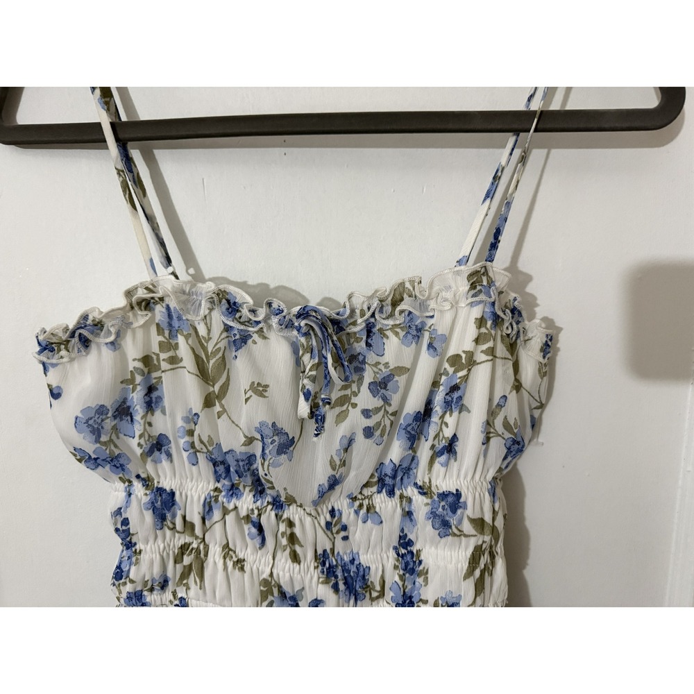 Altar'd State Blue White Floral Smocked Tiered Ruffle Mini Dress Small - Picture 3 of 4